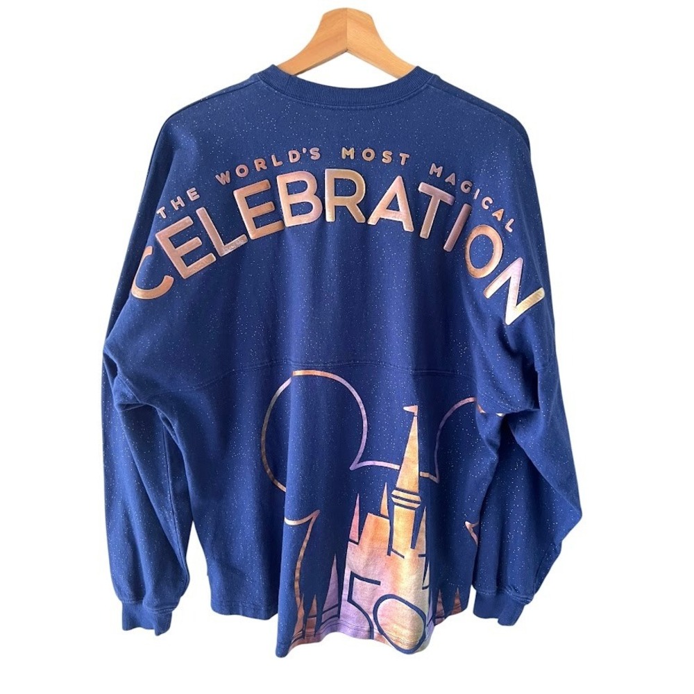 Disney Parks 50th Anniversary Spirit Jersey M Navy Rose Gold Glitter WDW